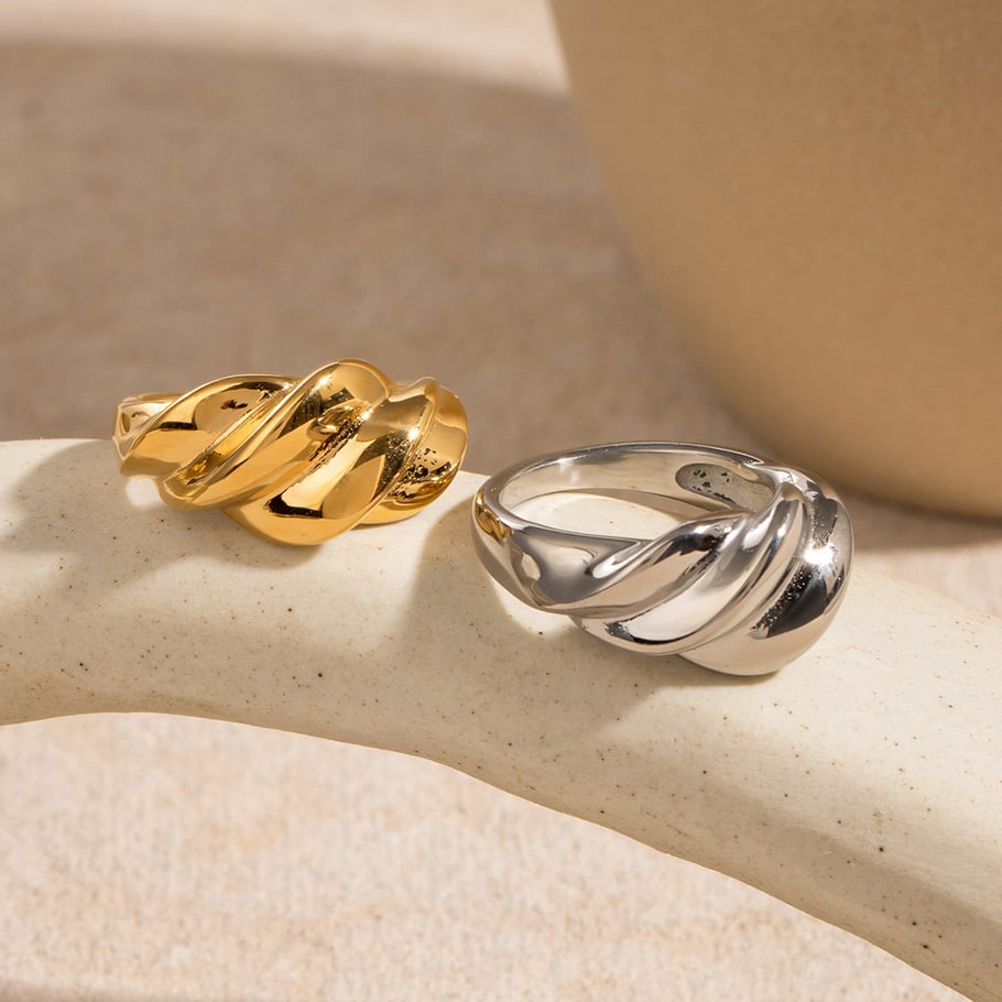 1 Pair Simple Series Retro Twist Stainless Steel 18K Gold Plated Women Single Rings Picture4