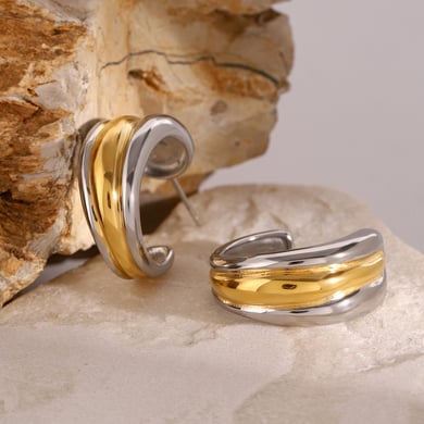 1 Pair Simple Series Simple Geometric Stainless Steel 18K Gold Plated Women Hoop Earrings h5 Picture4