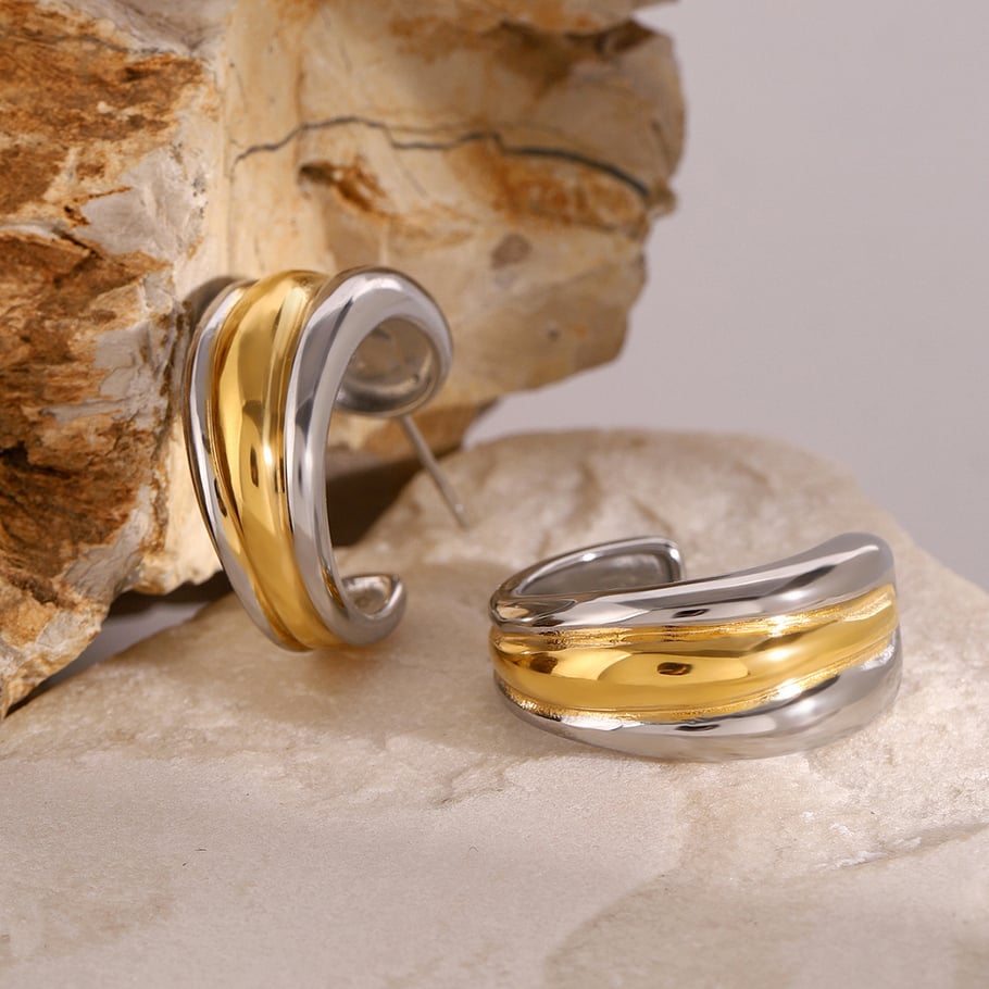 1 Pair Simple Series Simple Geometric Stainless Steel 18K Gold Plated Women Hoop Earrings Picture4