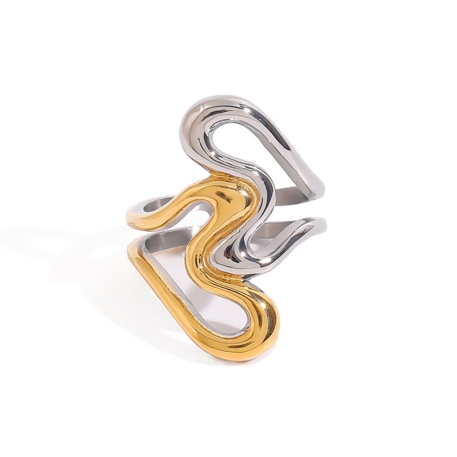 Anillos individuales de acero inoxidable irregulares de alta gama, color dorado, para mujer, serie simple, 1 pieza Imagen12