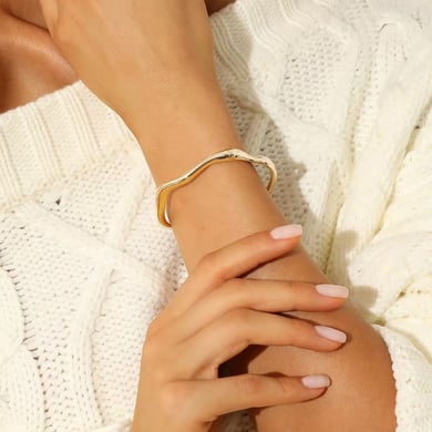 1 Piece Simple Ins Style Solid Color Stainless Steel 18K Gold Plated Women's Bangles h5 Picture3