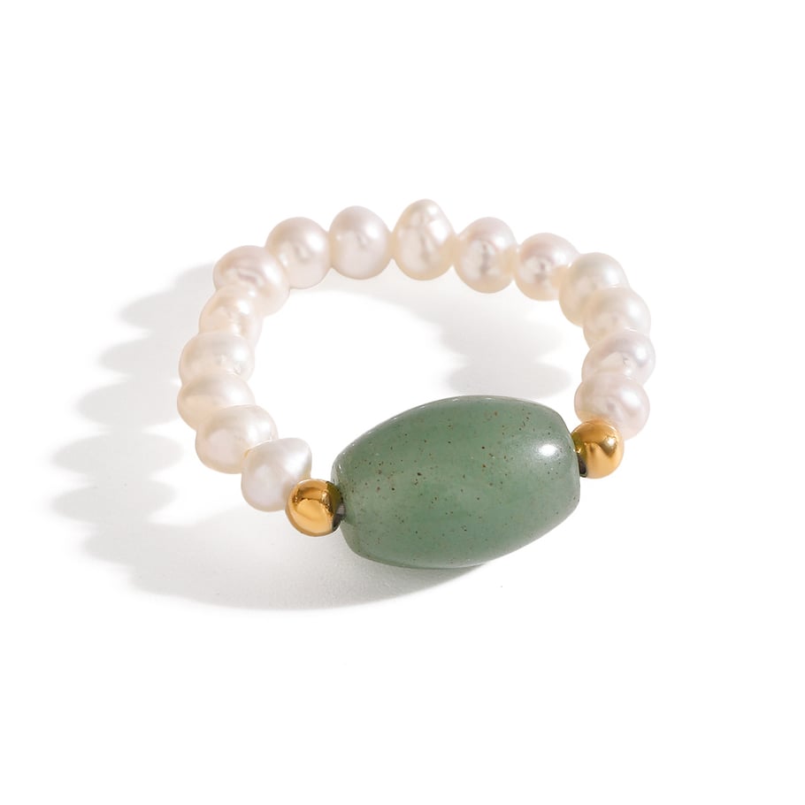1 Piece Classic Series Elegant Beaded Stainless Steel Gold Color Natural Green Stone Women's Single Rings Picture6