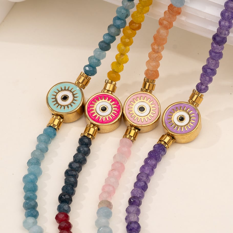 1 Piece Ethnic Series Classic Eye Pattern Stainless Steel Gold Color Women's Crystal Beaded Necklaces Picture11