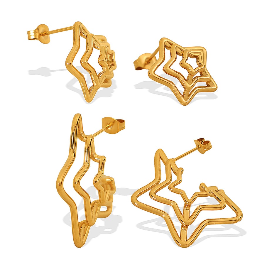 1 Pair Luxurious Series Retro Geometric Titanium Steel 18K Gold Color Plated Women's Stud Earrings Picture6