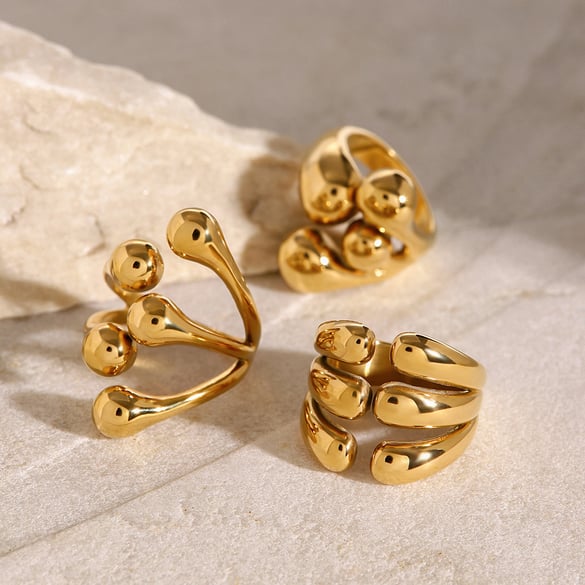 1 Pair Simple Series ins style Geometric Stainless Steel 18K Gold Plated Women Adjustable Rings 2