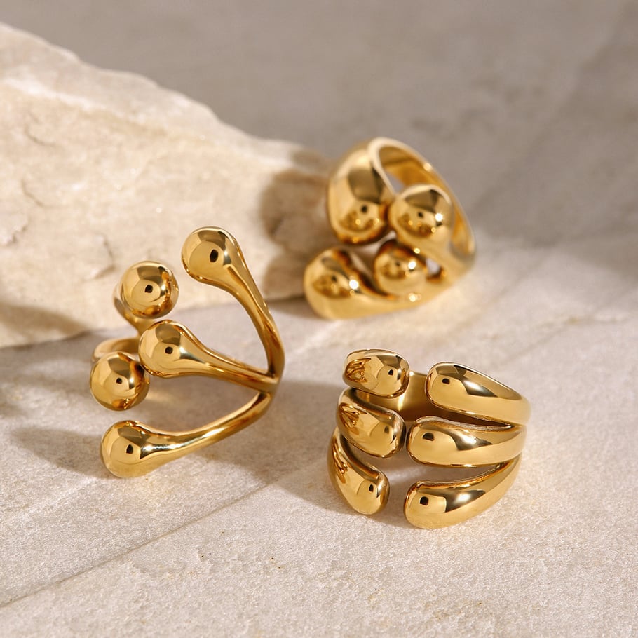 1 Pair Simple Series ins style Geometric Stainless Steel 18K Gold Plated Women Adjustable Rings Picture3