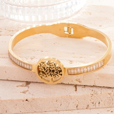 1 Piece Modern Series Natural Tree Stainless Steel Gold Color Women's Bangles h5 Picture6