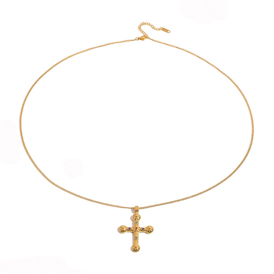 1 Piece Classic Series Europe and America Cross Stainless Steel 18K Gold Plated Rhinestone Women Pendant Necklaces Picture7