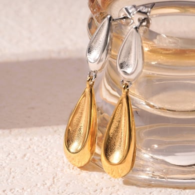 1 Pair Sleek Series Elegant Double Droplet Titanium Steel Gold Color Women's Drop Earrings h5 Picture5
