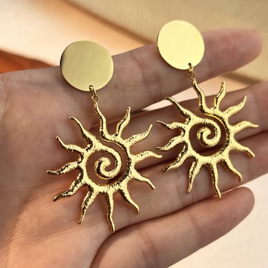 1 Pair Retro Style Sun Shape Stainless Steel Gold Color Women's Drop Earrings h5 Picture3