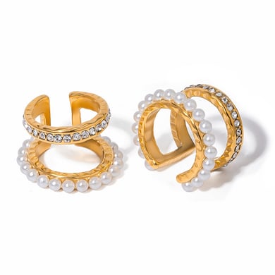 1 Pair Simple Classic Style C Shape Stainless Steel 18K Gold Inlay Rhinestones Women's Clip-on Earrings h5 Picture6
