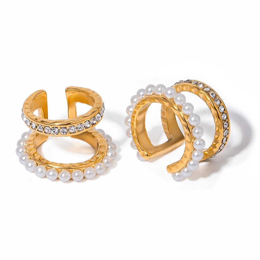 1 Pair Simple Classic Style C Shape Stainless Steel 18K Gold Inlay Rhinestones Women's Clip-on Earrings Picture6