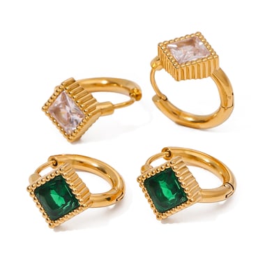 1 Pair Romantic Series Retro Geometric Stainless Steel 18K Gold Plated Artificial Gemstone Women Hoop Earrings h5 Picture6
