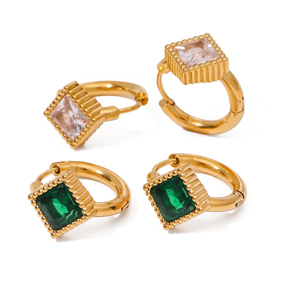 1 Pair Romantic Series Retro Geometric Stainless Steel 18K Gold Plated Artificial Gemstone Women Hoop Earrings Picture6