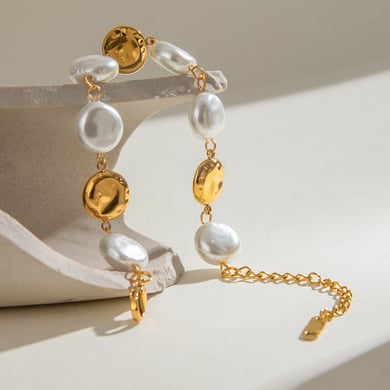 1 Piece Luxurious Series Retro Round Stainless Steel Gold Color Women's Beaded Bracelets h5 Picture4