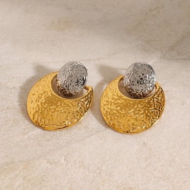 1 Pair Simple Series Europe and America round Stainless Steel 18K Gold Plated Women Stud Earrings h5 Picture4