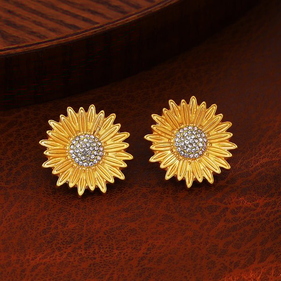 1 paire de boucles d&#39;oreilles à tige en alliage de zinc plaqué or avec strass pour femme, série simple, style rétro Image2