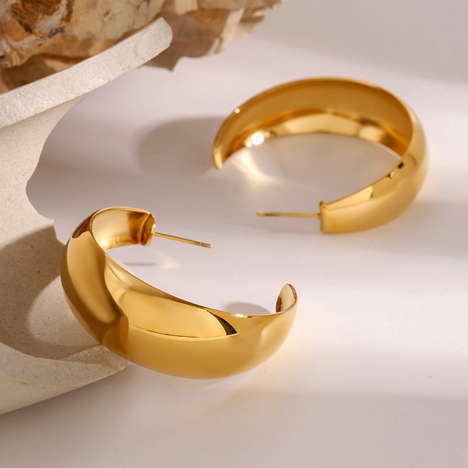 1 Paar einfache ringförmige Creolen aus Edelstahl der Simple-Serie, 18 Karat vergoldet, für Damen Bild5