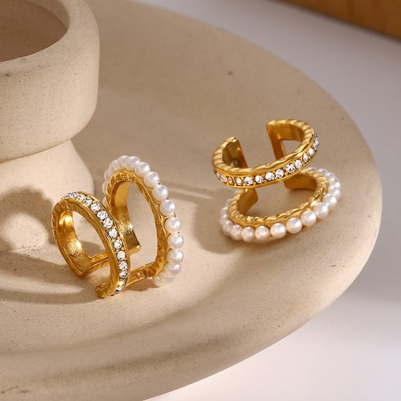 1 Pair Simple Classic Style C Shape Stainless Steel 18K Gold Inlay Rhinestones Women's Clip-on Earrings 2