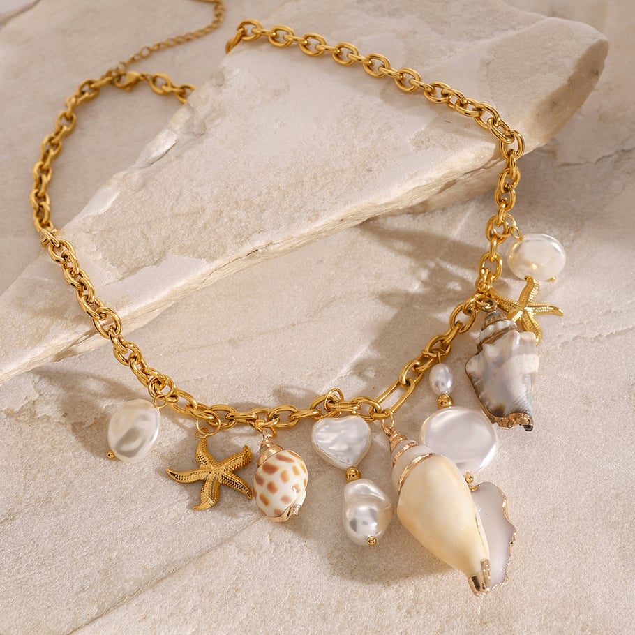 1 Stück Simple Series Vacation Turtle Edelstahl 18 Karat vergoldete Muschel-Halsketten für Damen Bild4