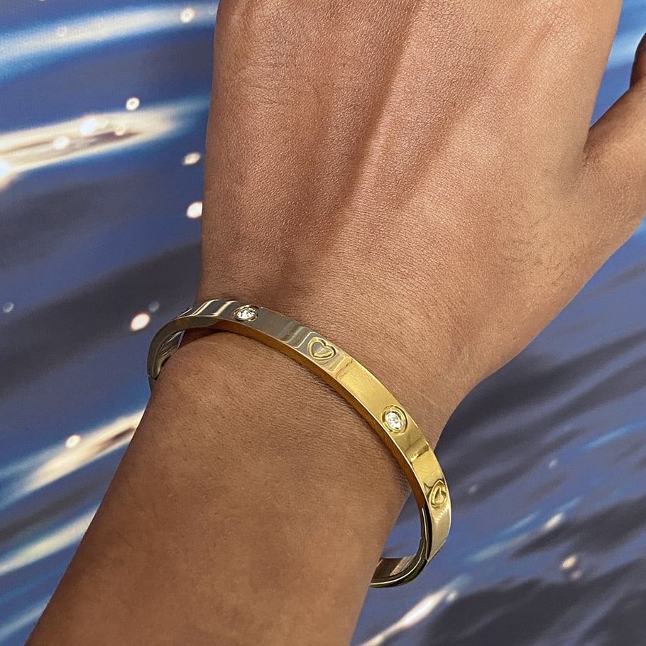 1 Stück Romantische Serie Elegante Herz Edelstahl Gold Farbe Überzogene Damen Armreifen Bild5