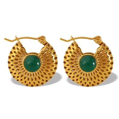 1 Pair Classic Series Retro Geometric Stainless Steel 18K Gold Plated Artificial Gemstone Women Hoop Earrings h5 Picture5