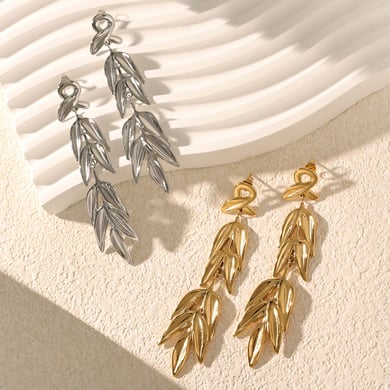 1 Pair Classic Series Natural Leaves Tassels Titanium Steel Gold Color Women's Drop Earrings h5 Picture5