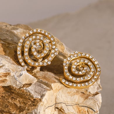 1 Pair Luxurious Series Simple Turtle Stainless Steel 18K Gold Plated Rhinestone Women Stud Earrings h5 Picture5