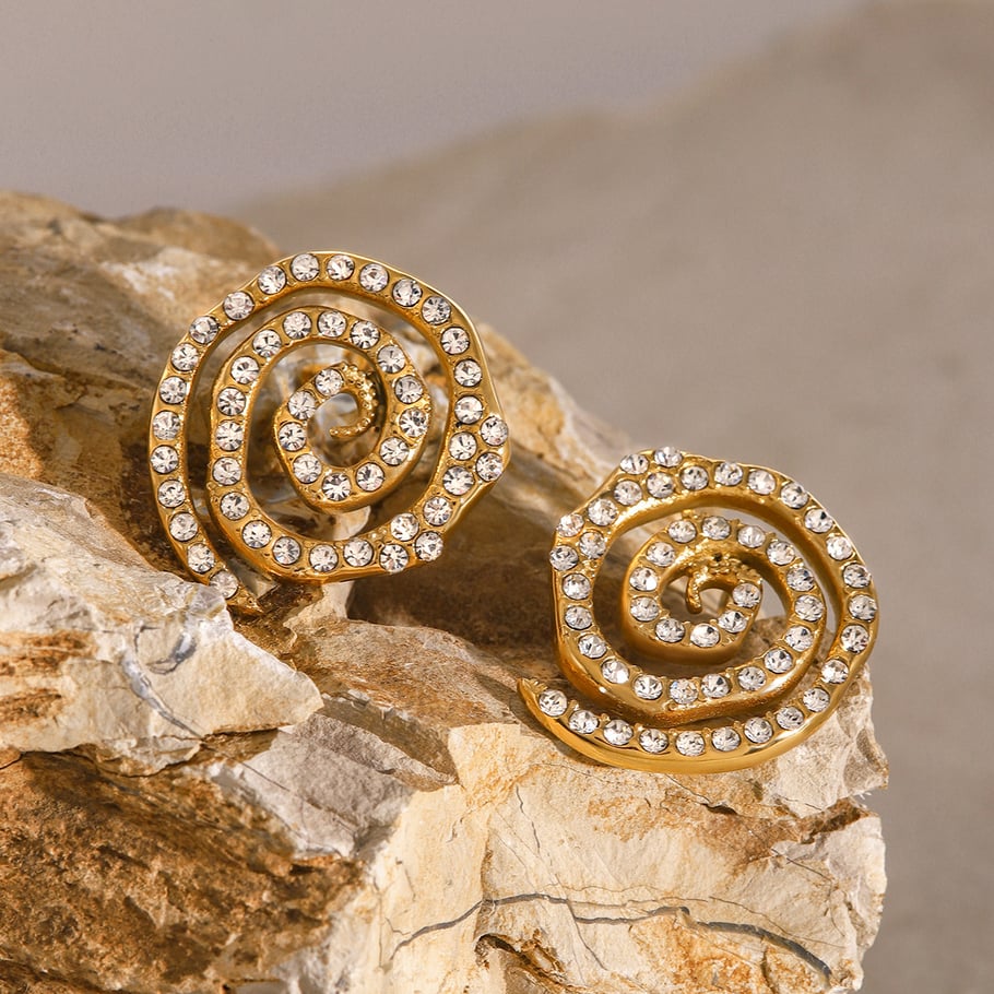 1 Pair Luxurious Series Simple Turtle Stainless Steel 18K Gold Plated Rhinestone Women Stud Earrings Picture5