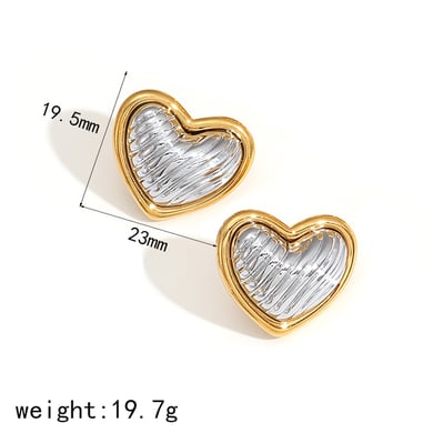 1 Pair Simple Series High-end Heart Stainless Steel 18K Gold Plated Women Stud Earrings h5 Picture5