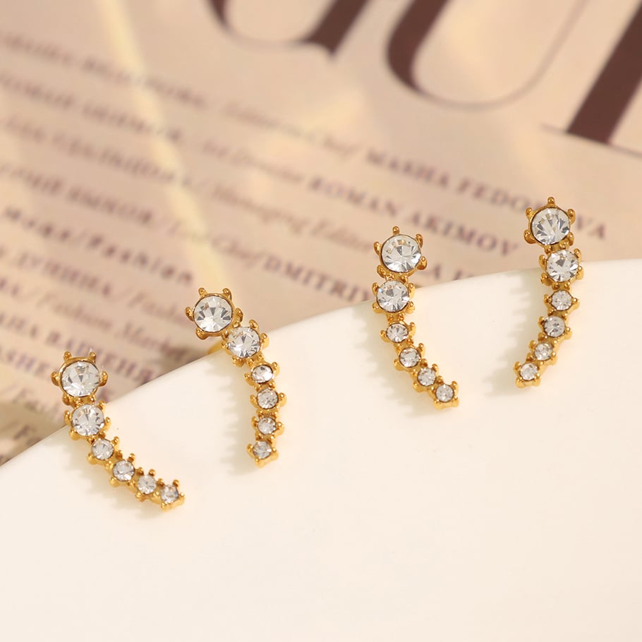 1 Pair Luxurious Series Daily Geometric Titanium Steel 18K Gold Color Plated Rhinestone Women's Stud Earrings Picture4