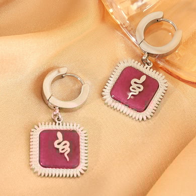1 Pair Luxurious Series Retro Snake Square Purple Titanium Steel Gold Color Women's Drop Earrings h5 Picture4