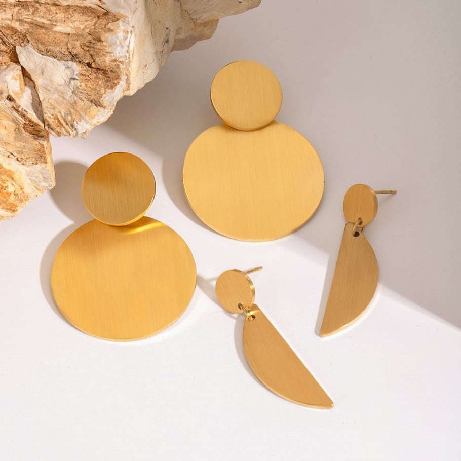 1 Pair Simple Series ins style Geometric Stainless Steel 18K Gold Plated Women Drop Earrings Picture3