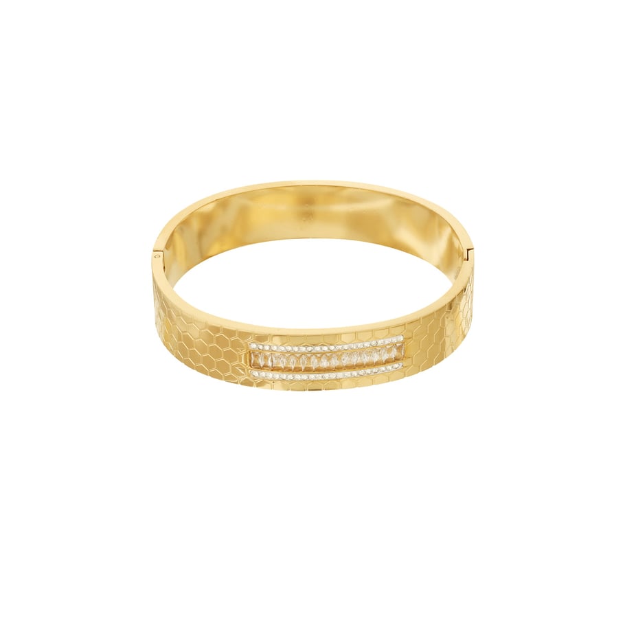 1 Piece Intricate Series Elegant Honeycomb Print Stainless Steel Gold Color Women's Bangles Picture4