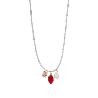 1 Piece Gorgeous Series Sweet Leaf Shape Colorful Natural Stone Stainless Steel Women's Beaded Necklaces h5 Picture8