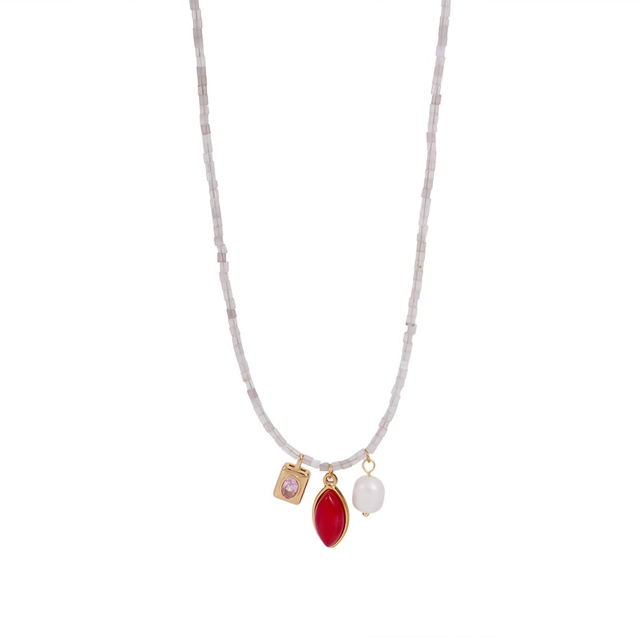 1 Piece Gorgeous Series Sweet Leaf Shape Colorful Natural Stone Stainless Steel Women's Beaded Necklaces h5Picture8