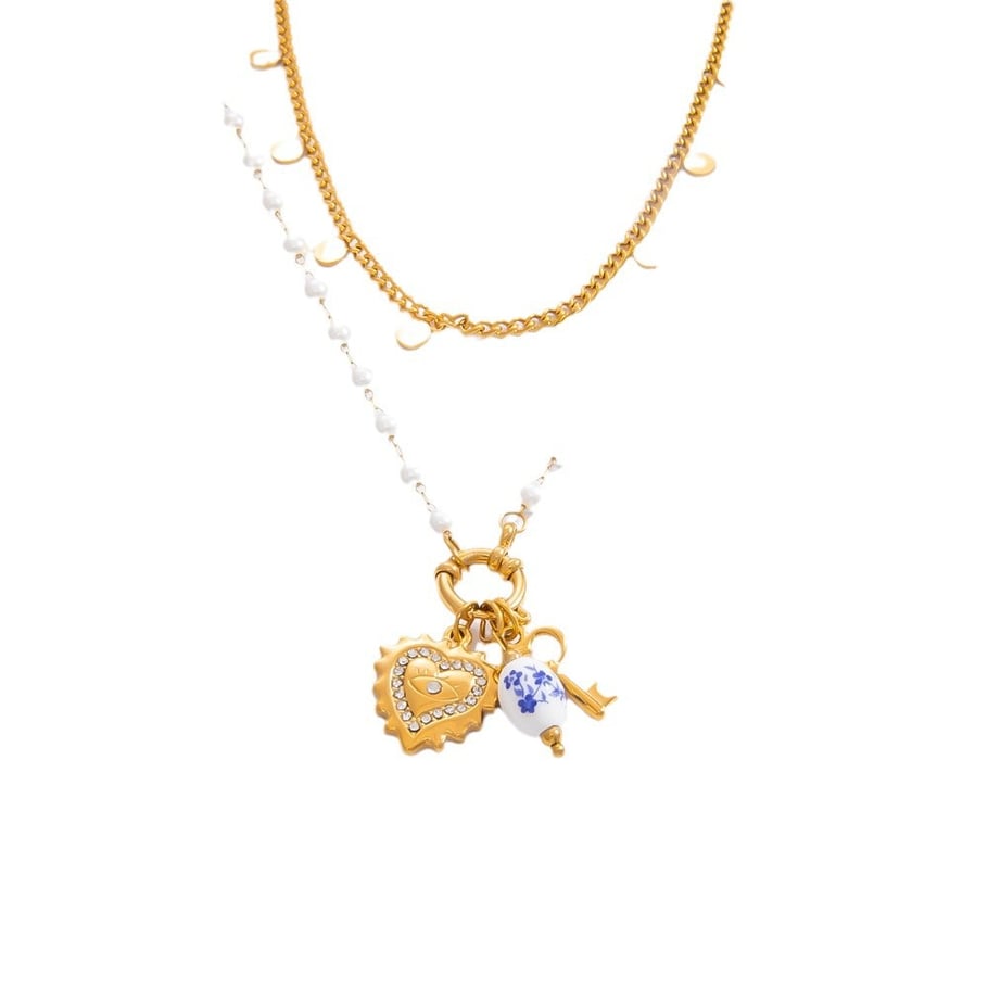 1 Piece Ethnic Series Elegant Heart Stainless Steel 18K Gold Color Plated Artificial Pearl Women's Pendant Necklaces Picture6