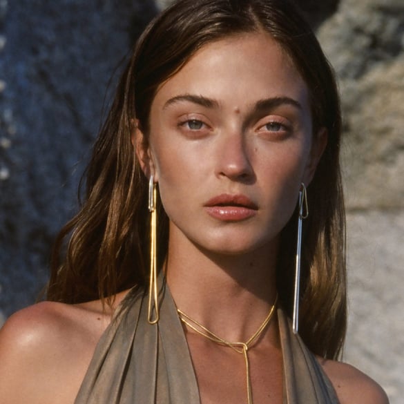 18k gold stainless steel long front and back round snake bone chain earrings 2024 beach style long tassel pendant earrings 2