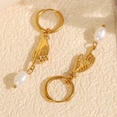 1 Pair Simple Series Simple Geometric Stainless Steel 18K Gold Plated Artificial Pearl Women Drop Earrings h5 Picture3