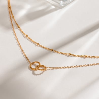 1 Stück Simple Series Einfache ringförmige Edelstahl 18 Karat vergoldete Damen-Mehrfachketten h5 Bild3
