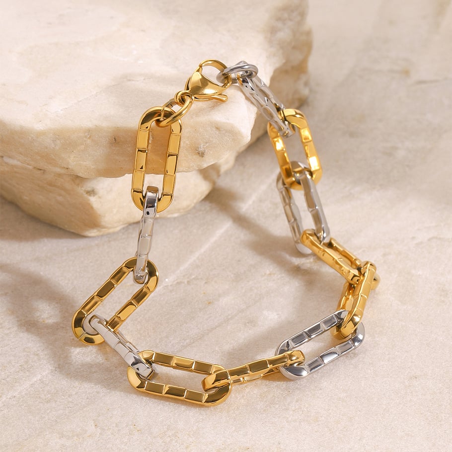 1 Piece Simple Series Europe and America line Stainless Steel 18K Gold Plated Women Chain Bracelets Picture5