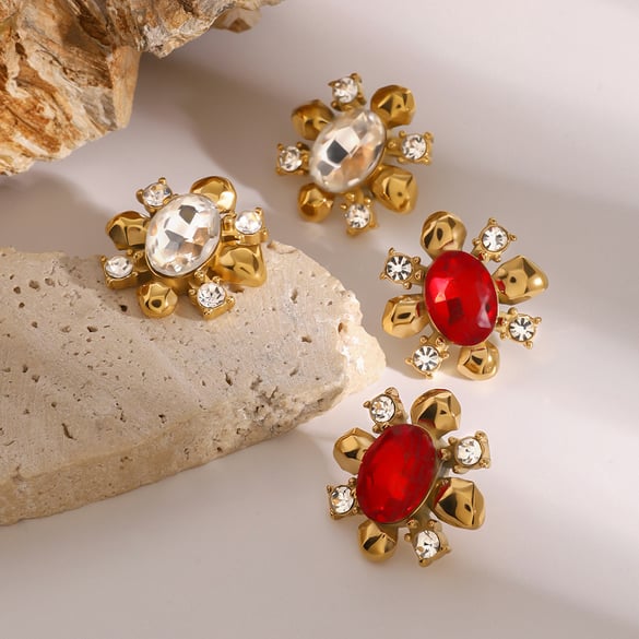 1 paire de boucles d&#39;oreilles à tige en acier inoxydable plaqué or 18 carats avec zircons pour femme, style rétro, série romantique