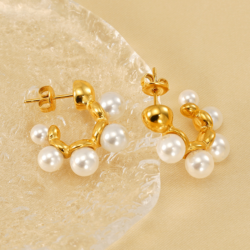 1 Pair Simple Series Simple Geometric Stainless Steel 18K Gold Plated Artificial Pearl Women Drop Earrings Picture8