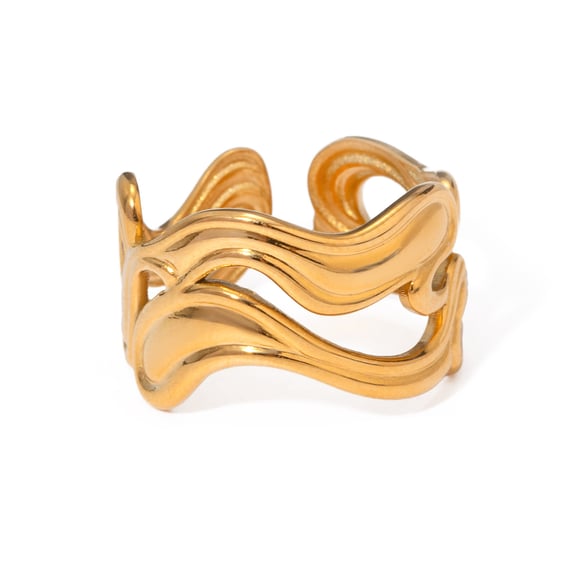1 Pair Simple Series ins style line Stainless Steel 18K Gold Plated Women Adjustable Rings