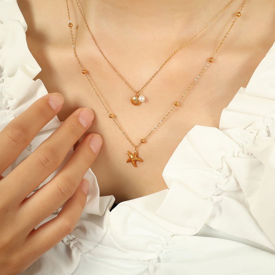 1 Piece Simple Series Simple Turtle Stainless Steel 18K Gold Plated Artificial Pearl Women Layered Necklaces Picture5