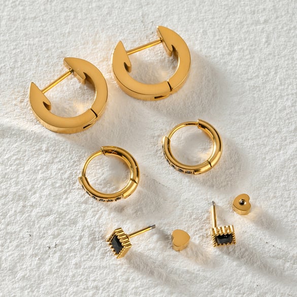 1 Pair Simple Series Casual Geometric Stainless Steel 18K Gold Plated Rhinestone Women Earrings set 2