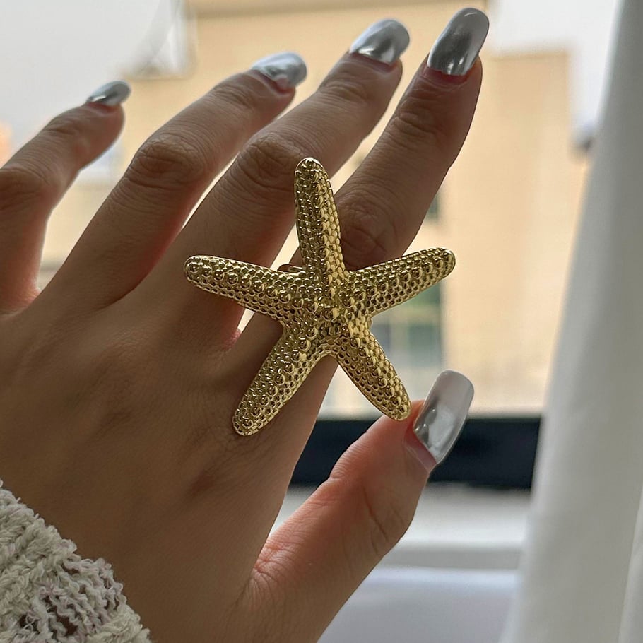 1 paio di anelli regolabili da donna in acciaio inossidabile placcato oro 18 carati, serie semplice, tartaruga per le vacanze Immagine7