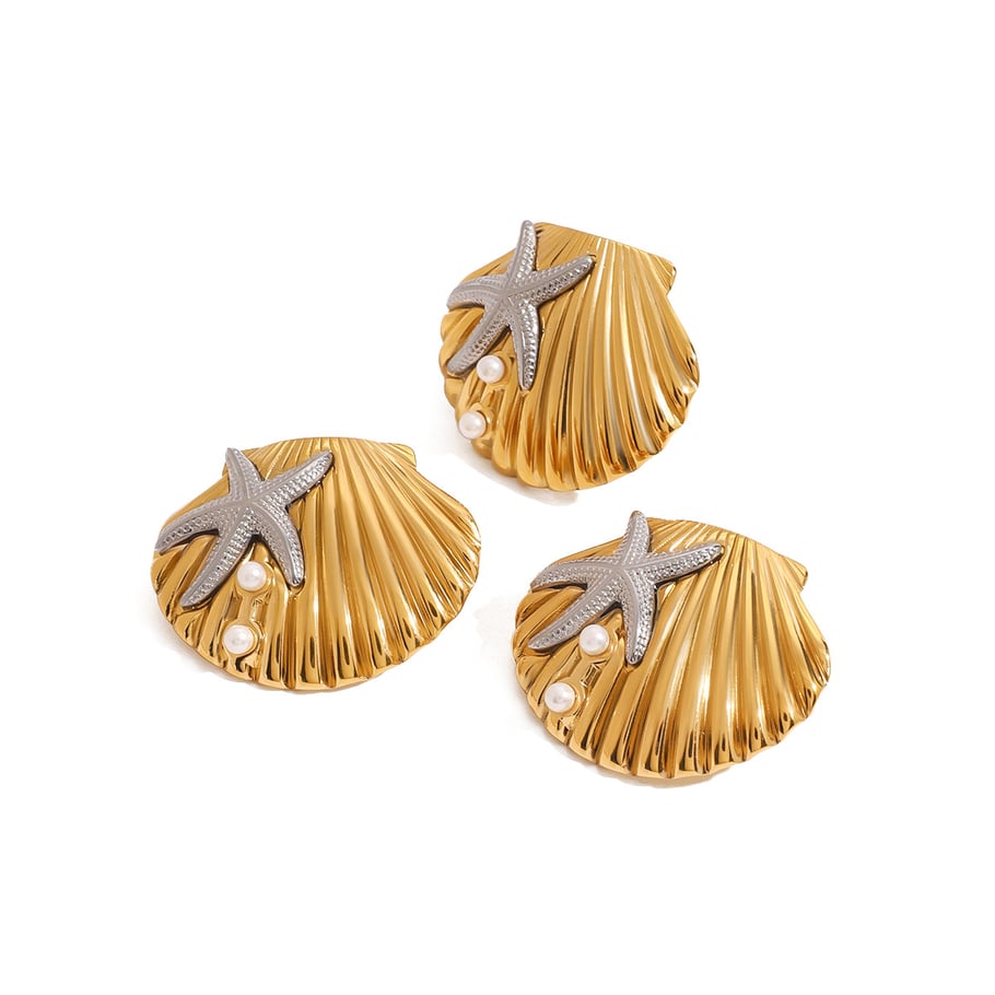 1 Pair Romantic Series Natural shell Stainless Steel 18K Gold Plated Artificial Pearl Women Adjustable Rings Picture6