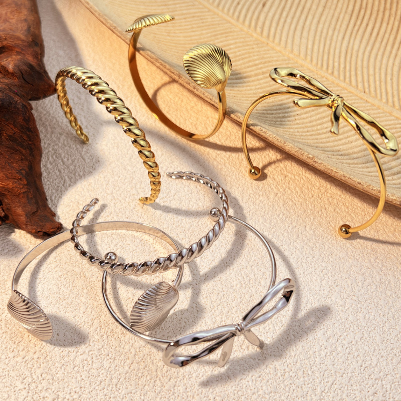 1 Piece Simple Series Classic Bow Knot Stainless Steel Gold Color  Women's Bangles Picture4
