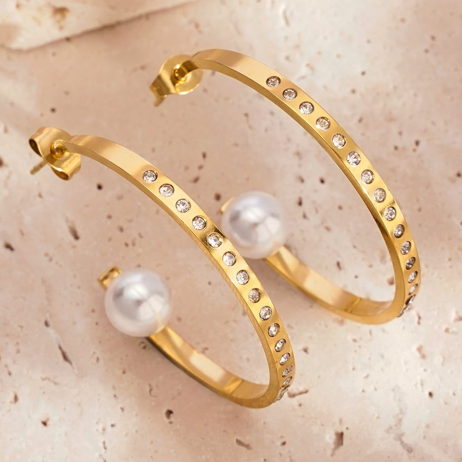 1 Paar Klassische Serie Elegante Geometrische Titan Stahl Gold Farbe frauen Creolen Bild4